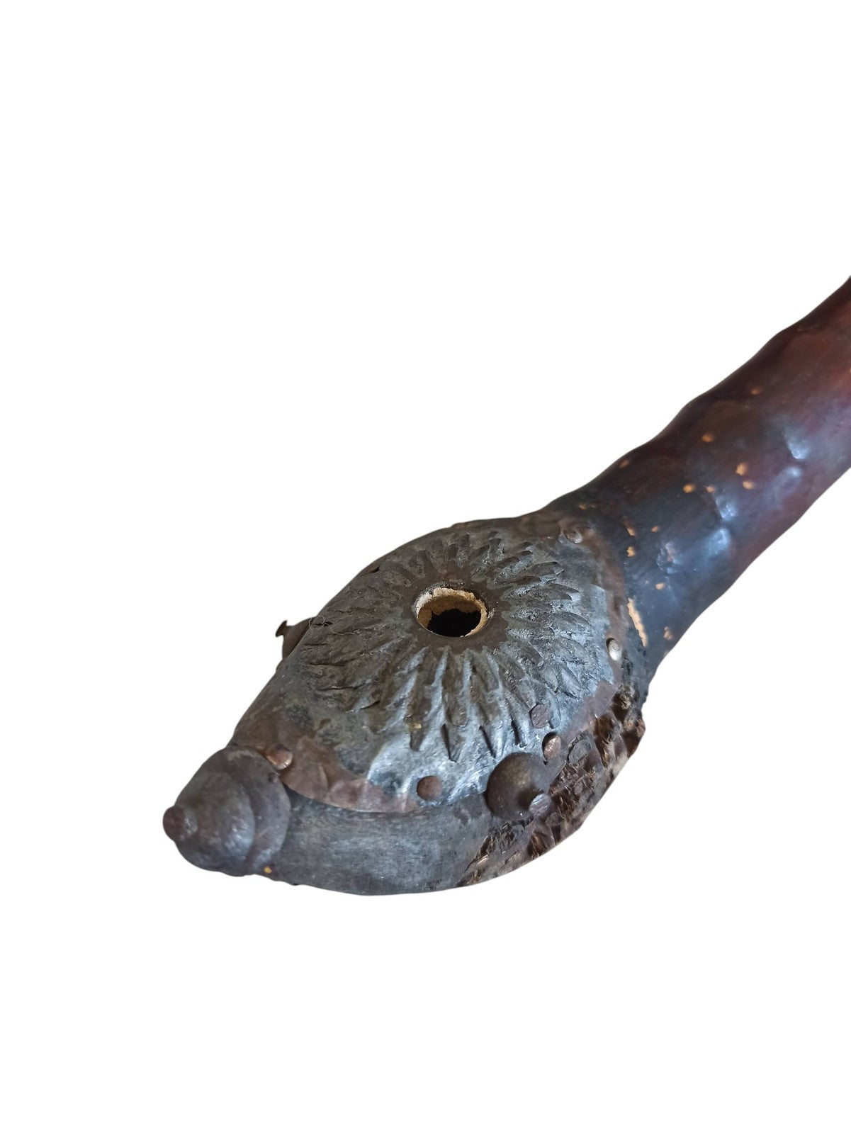 Soufflet Tribal Ancien en Bois Sculpté avec Tête Zoomorphe