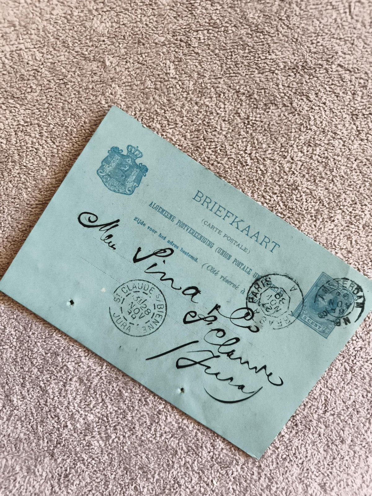 CPA carte postale Pays-Bas Briefkaart bleue oblitérée 1901 timbre