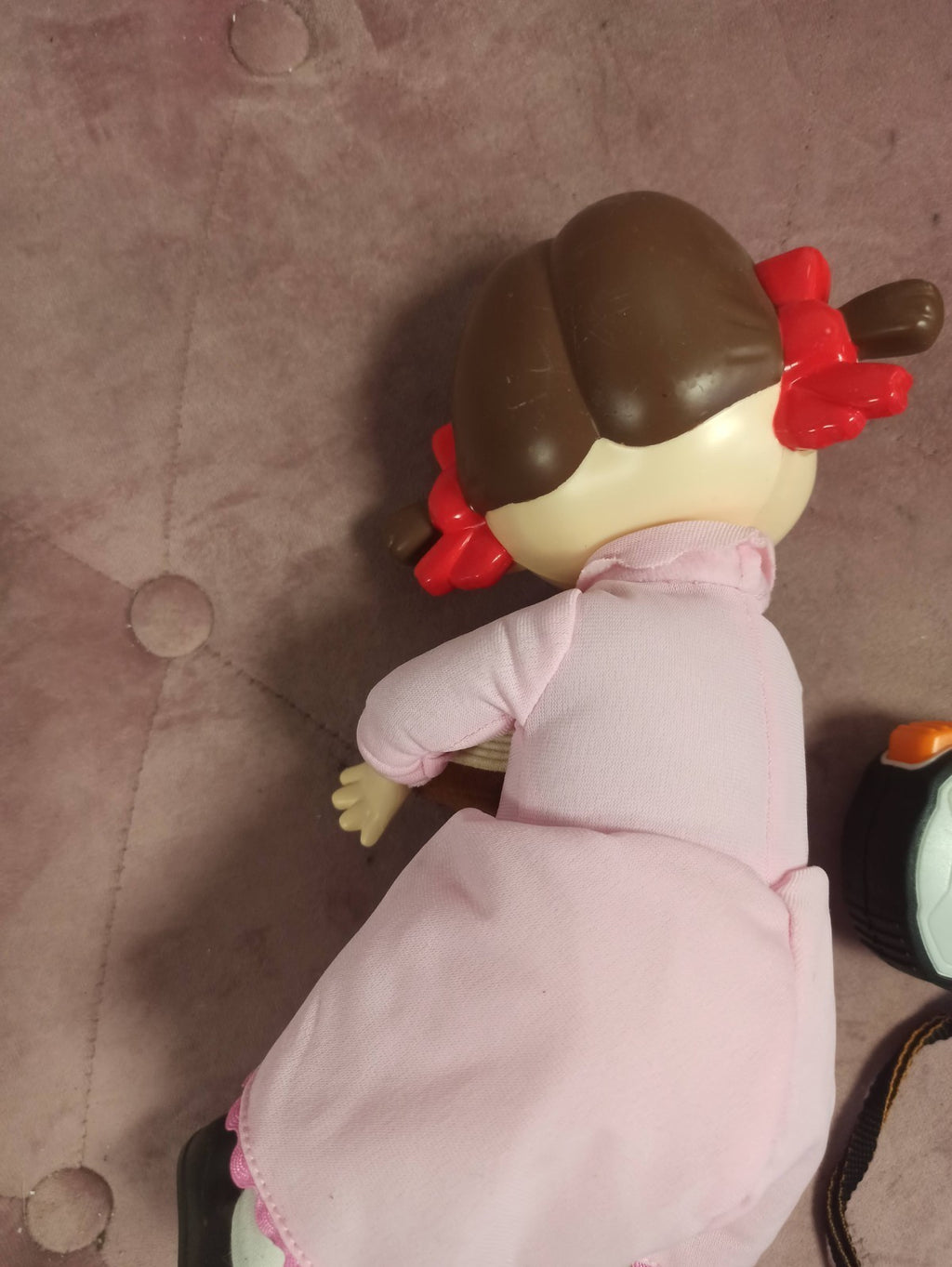 Poupée Peko-Chan vintage, figurine soft vinyl, robe rose, style rétro Japon