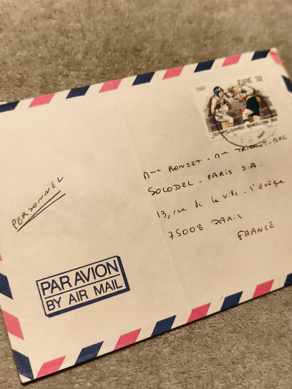 Lettre avion affranchie timbre EIRE 32 JO Barcelone 1992 Par Avion philatélie (R