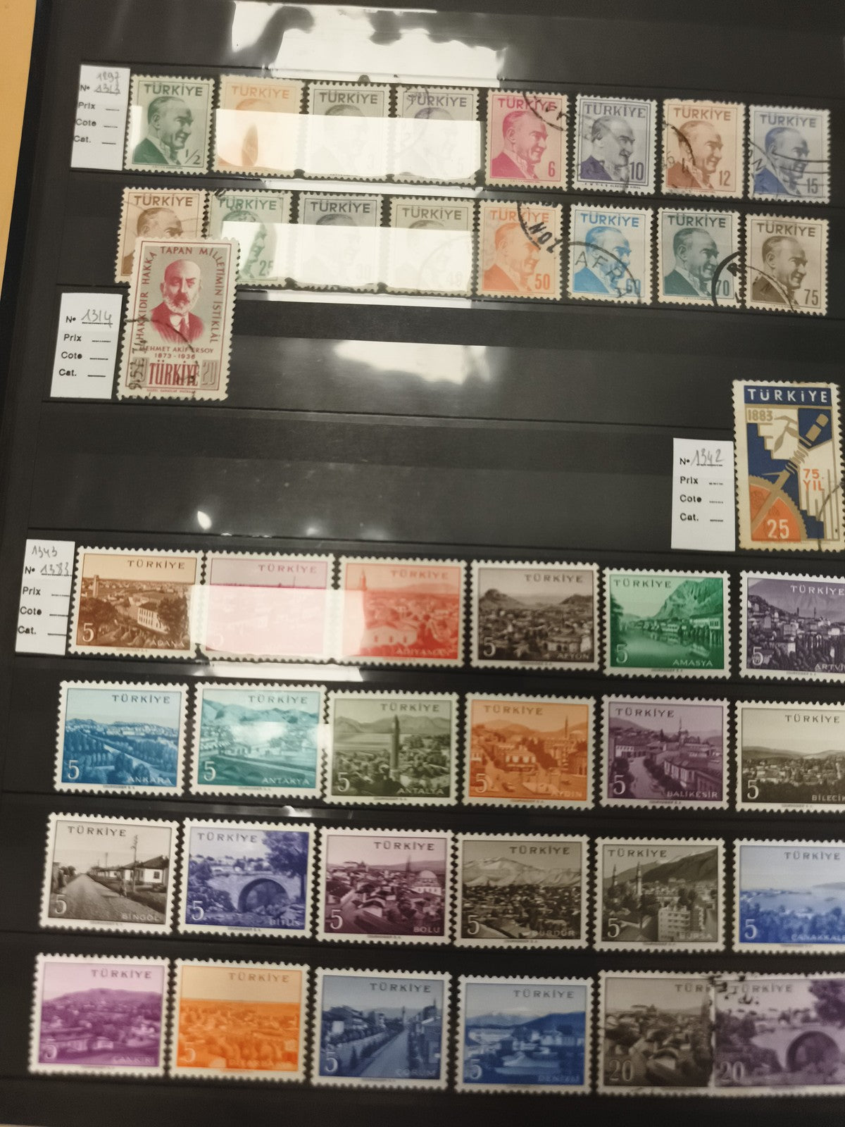 ** Lot timbres Turquie Atatürk et paysages, oblitérés et neufs, philatélie