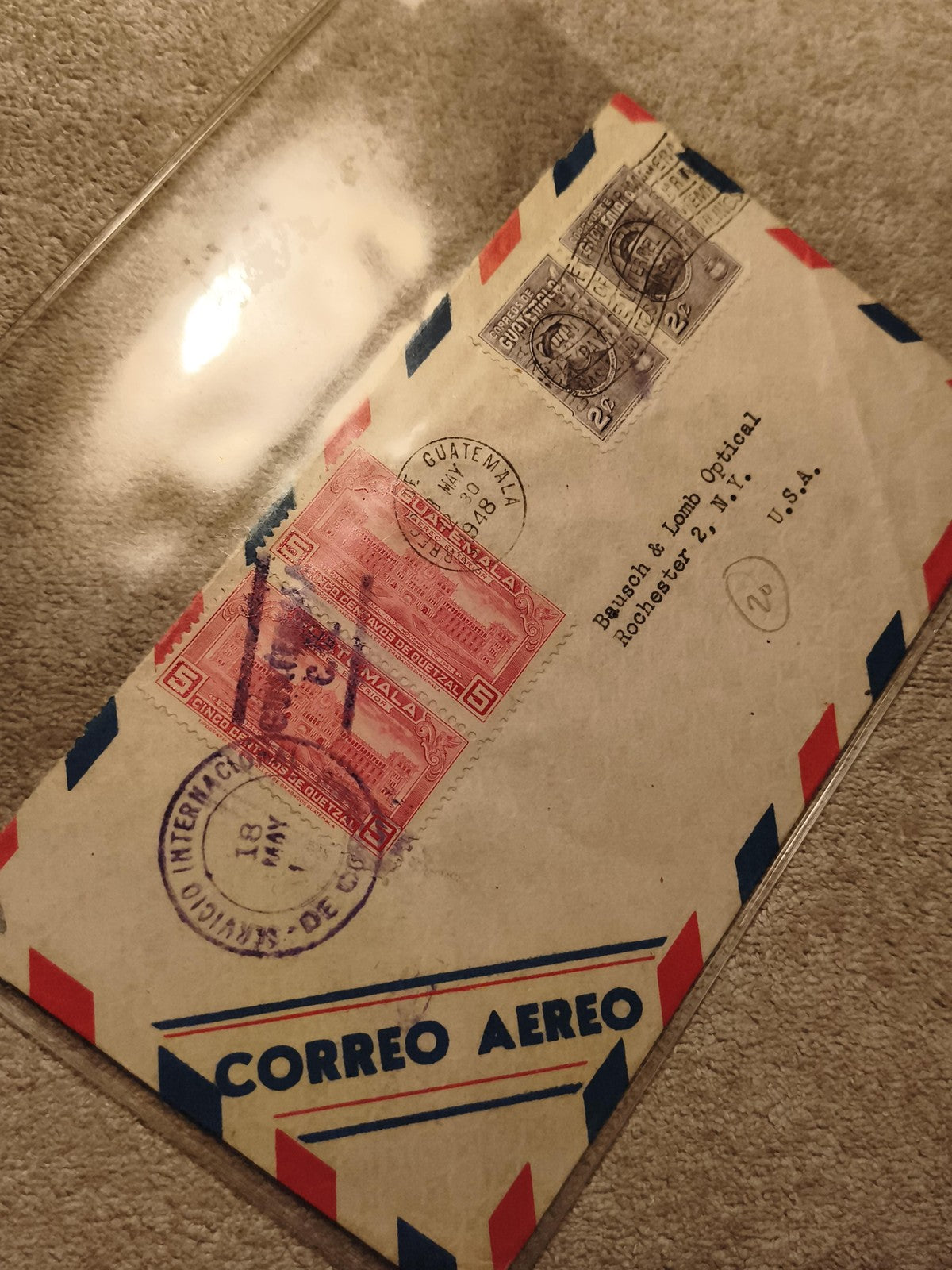 Lettre avion Guatemala 1940s CORREO AEREO timbres oblitérés philatélie (Ref 27)