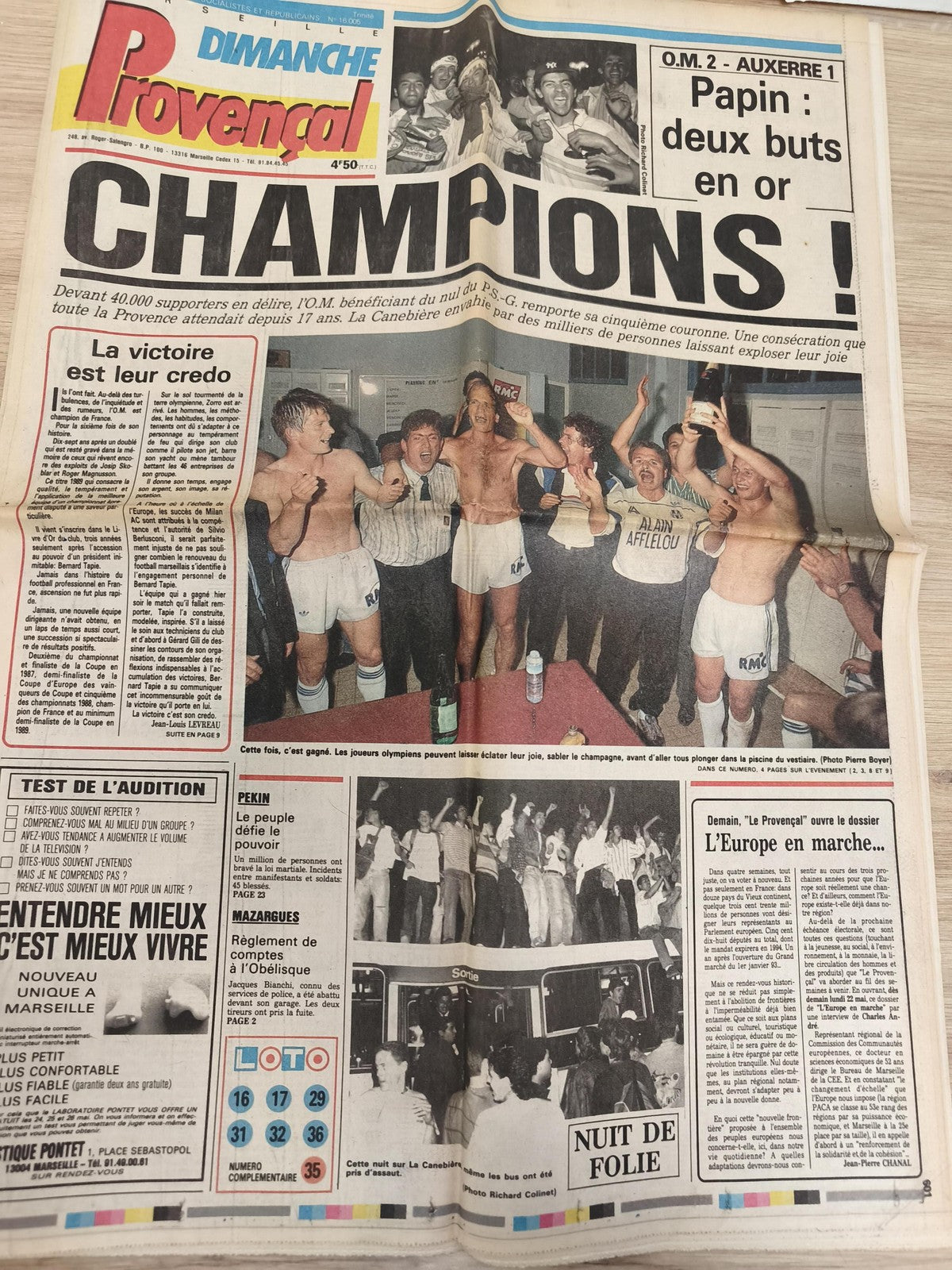 Ancien journal Provençal OM champions Papin buts Marseille vintage football