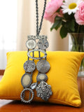 Collier vintage fantaisie métal argenté médaillons motifs rétro bohème