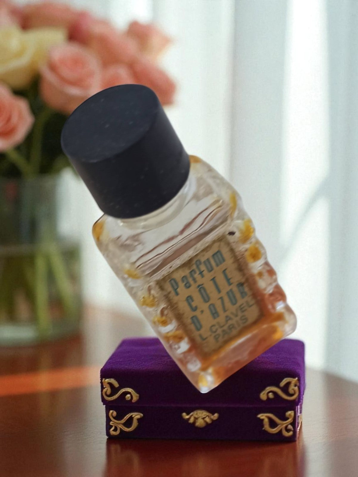 Miniature parfum vintage cristal Côte d’Azur Clavel Paris flacon ancien déco