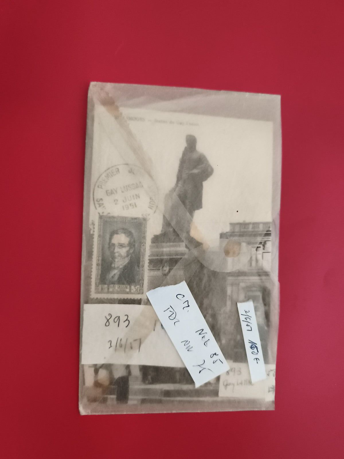 Carte postale statue Gay-Lussac Timbre 1951 oblitéré philatélie (Ref 1)