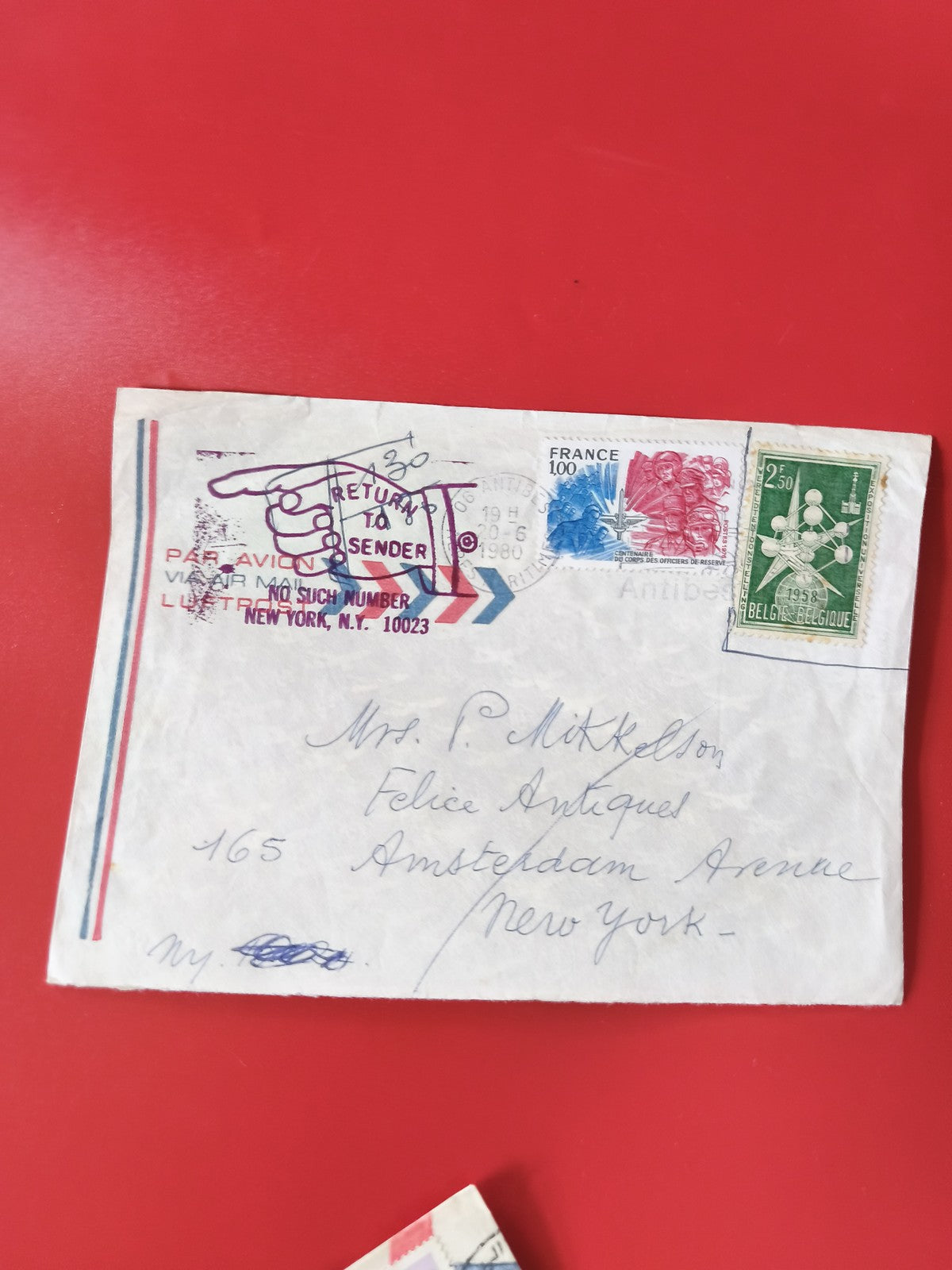 Enveloppe philatélie affranchie France/Belgique, oblitérée, retour expéditeur