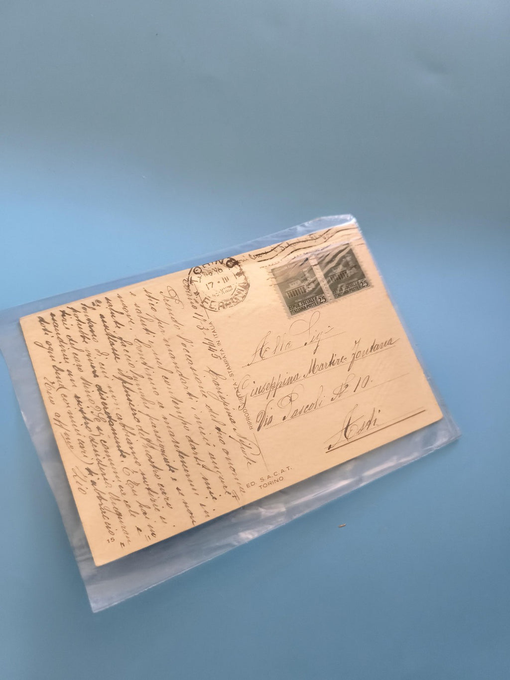 Carte postale ancienne italienne vintage timbre époque coloniale oblitérée rare