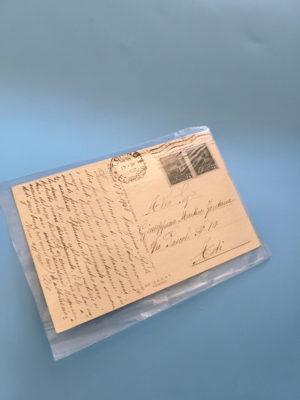 Carte postale ancienne italienne vintage timbre époque coloniale oblitérée rare