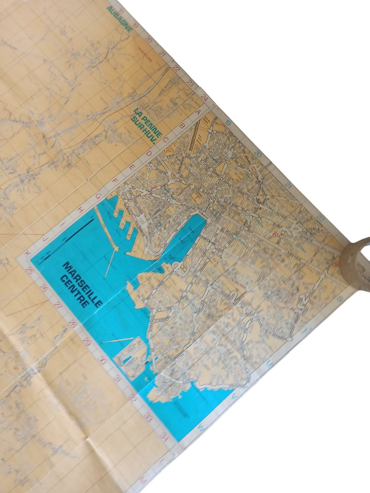 Carte routière vintage Marseille plan XL pliée ancien plan urbain rétro