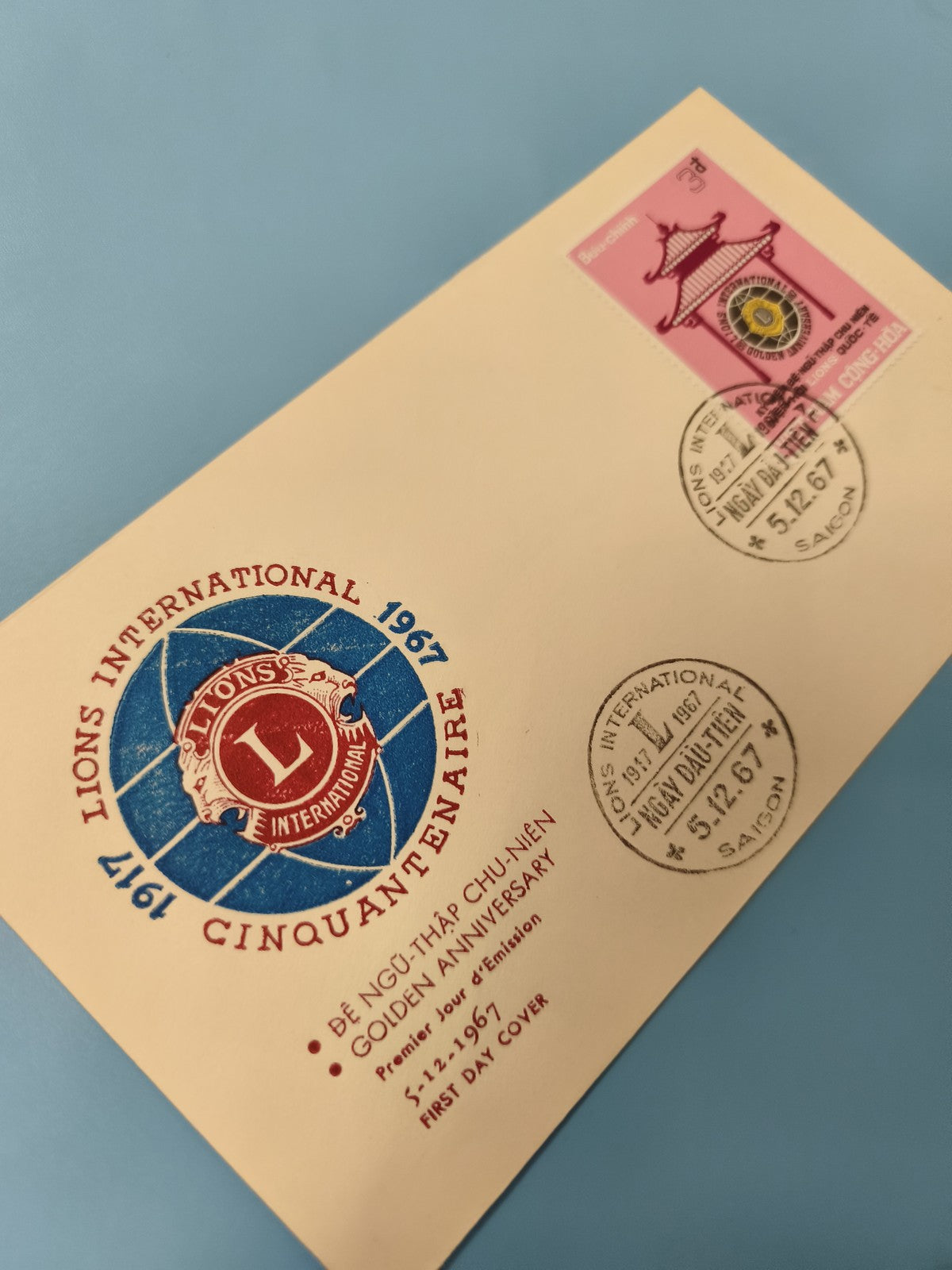 Ancienne enveloppe FDC Vietnam 1967 Lions International, timbre 1er jour