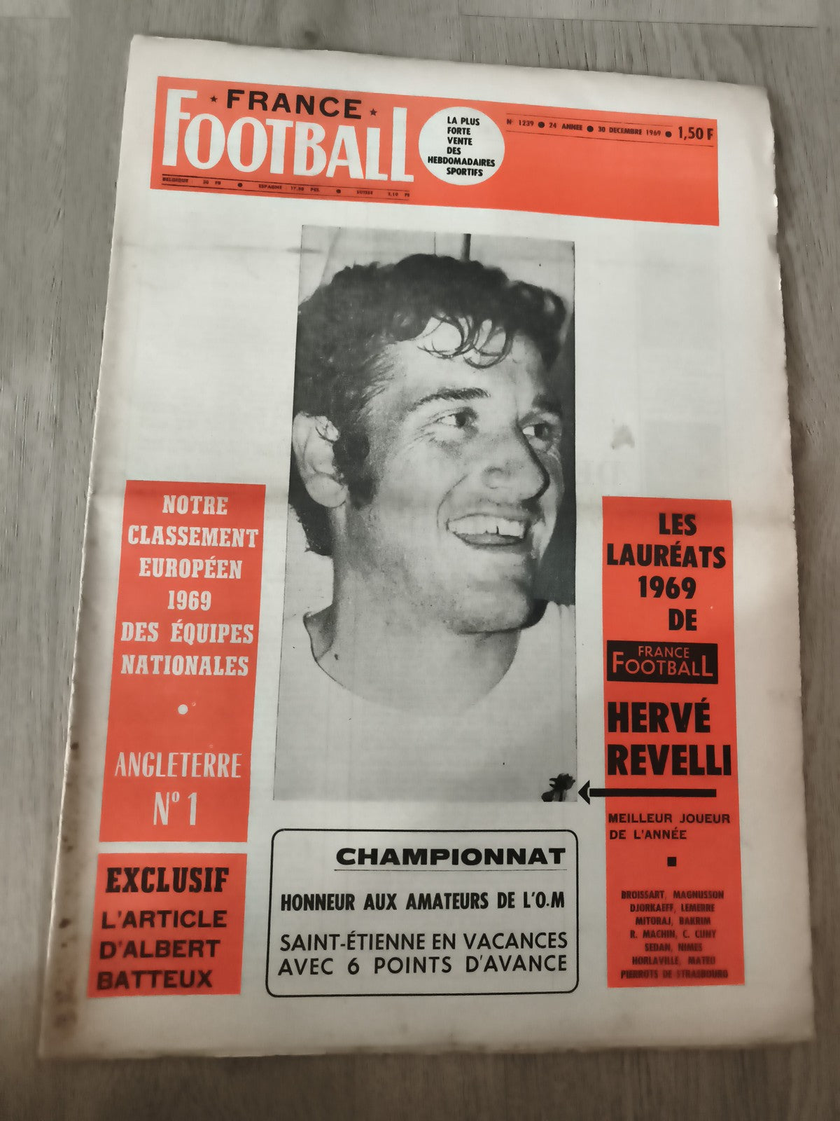 Journal ancien France Football 1969 Hervé Revelli lauréat vintage foot