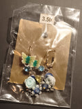 Paire de boucles d’oreilles vintage clip papillon fleurs bleu deadstock fantaisi