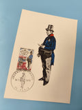 Carte postale philatélie illustrée facteur timbre Paris 1970 oblitérée