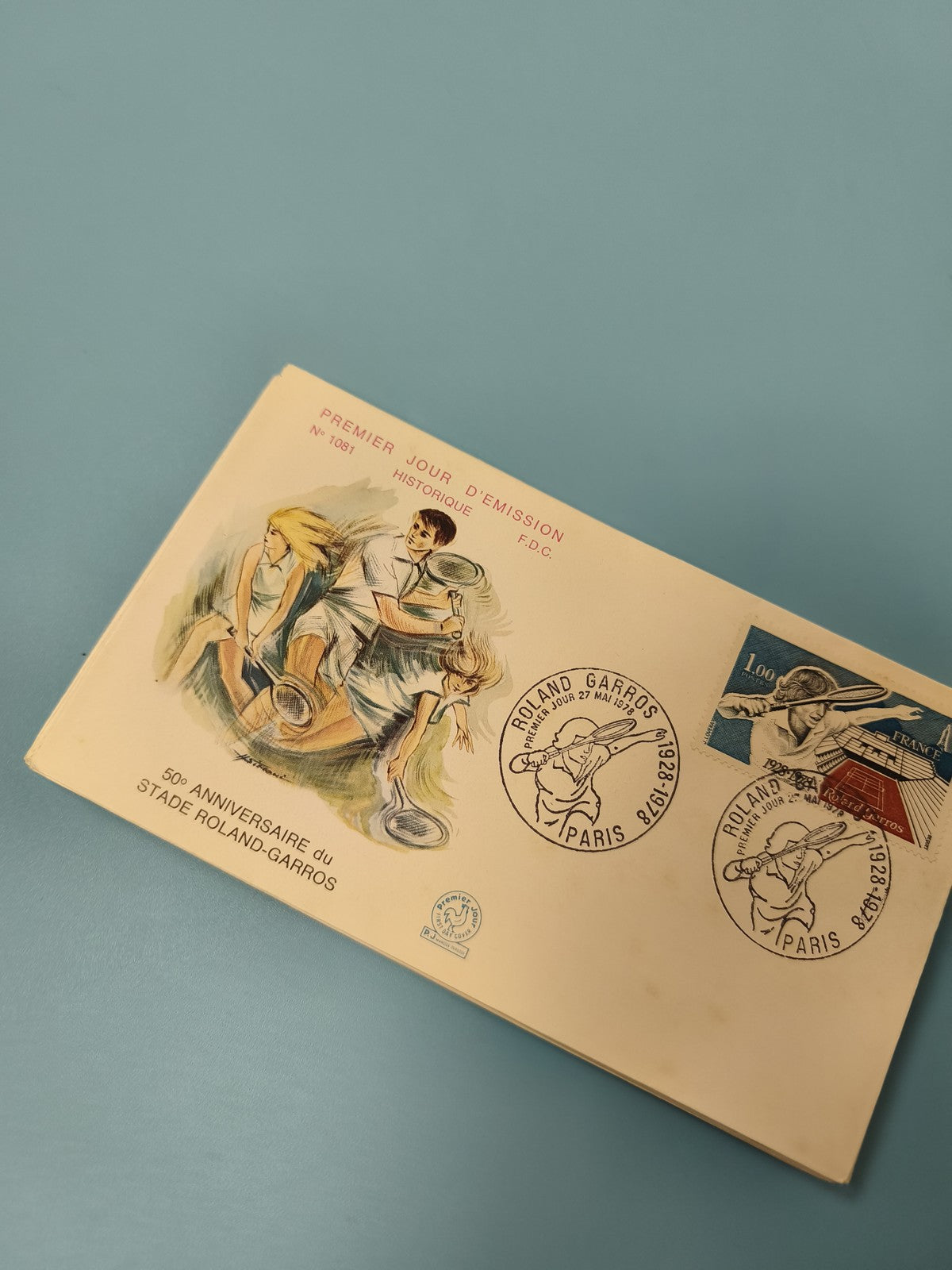 Enveloppe FDC Roland Garros 50e Anniversaire premier jour émission tennis