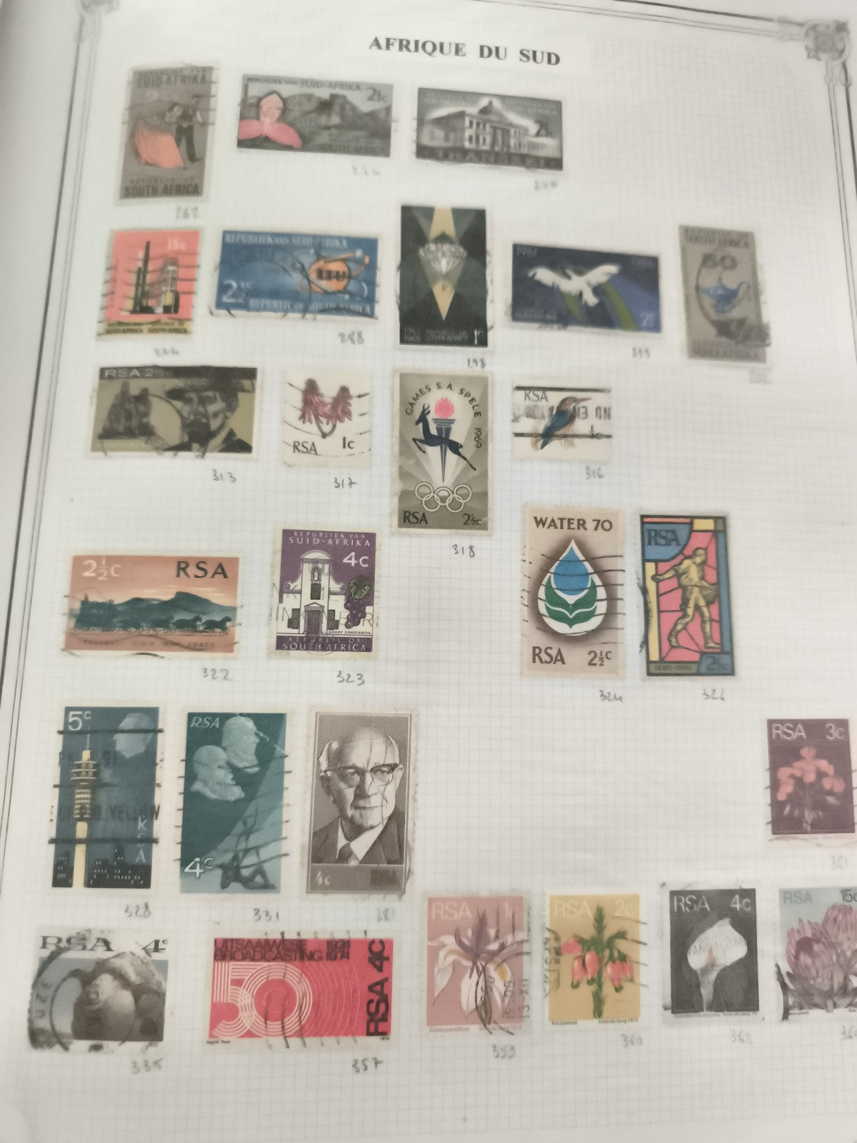 Timbres Afrique du Sud oblitérés, motifs divers, philatélie RSA, lot thématique