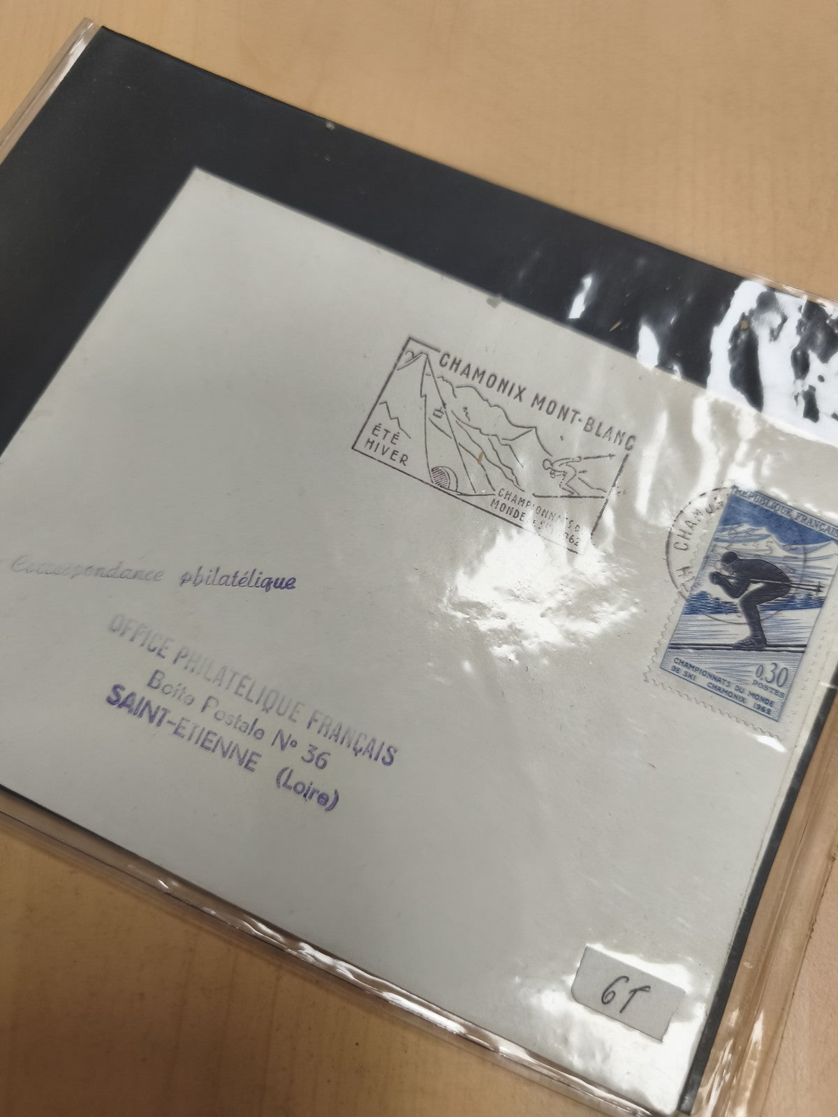 Enveloppe philatélie Chamonix Mont-Blanc timbre ski 1962 Office Saint-Étienne