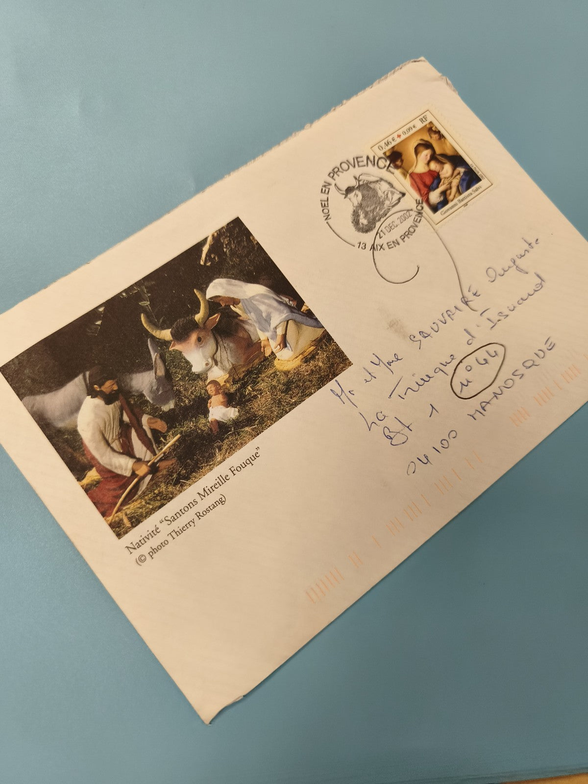 Ancienne enveloppe timbrée Noël Provence, oblitérée, collection philatélie