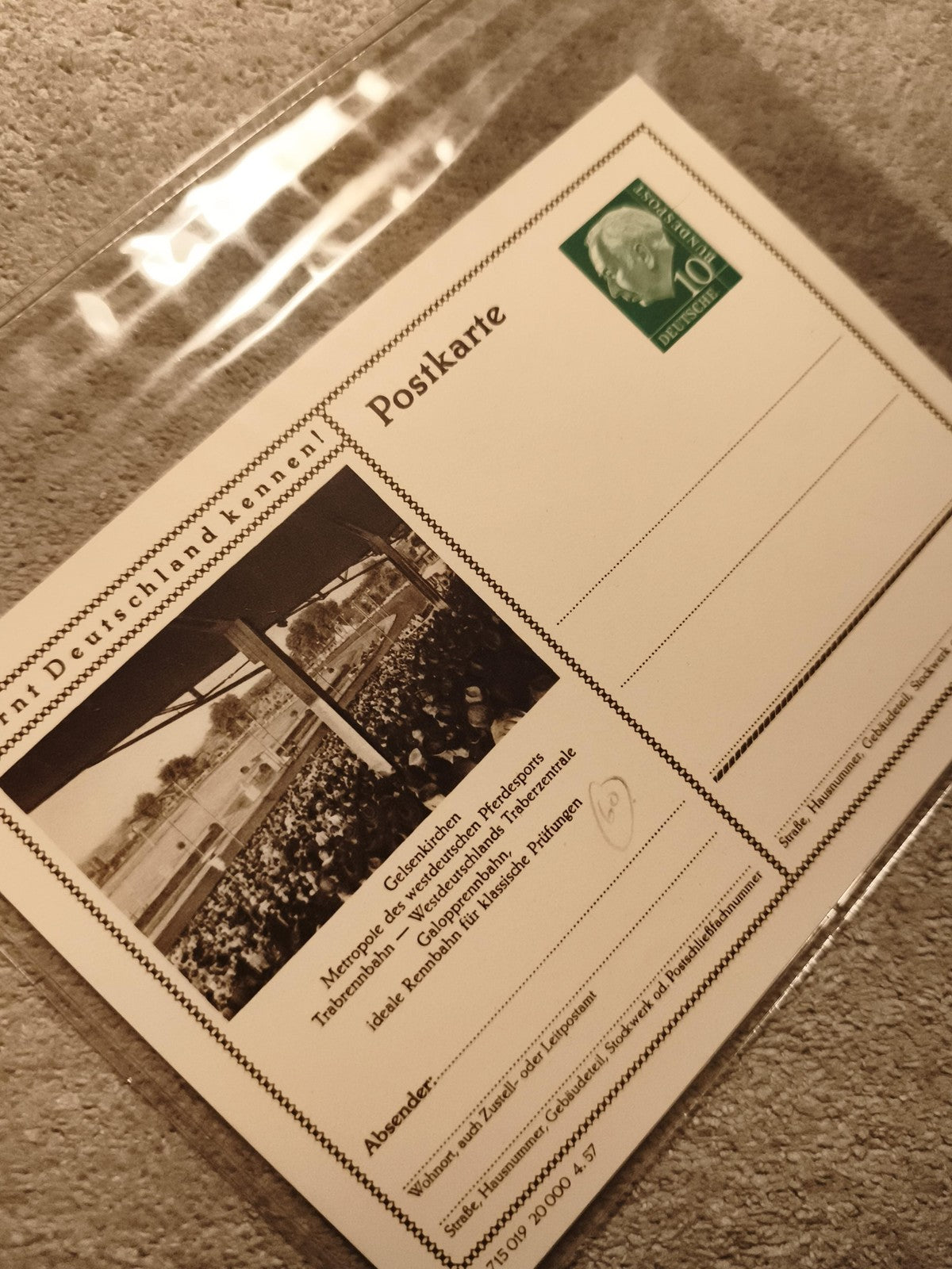 Carte postale Allemagne Gelsenkirchen timbre 10 Pfennig Deutsche Post philatélie