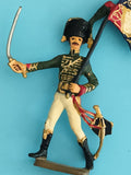 Figurine soldat plomb napoléonien porte-drapeau uniforme vert ancien vintage