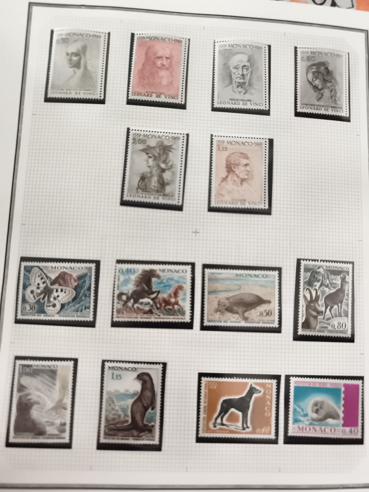 Timbres Monaco animaux Léonard de Vinci lot philatélie thématique faune