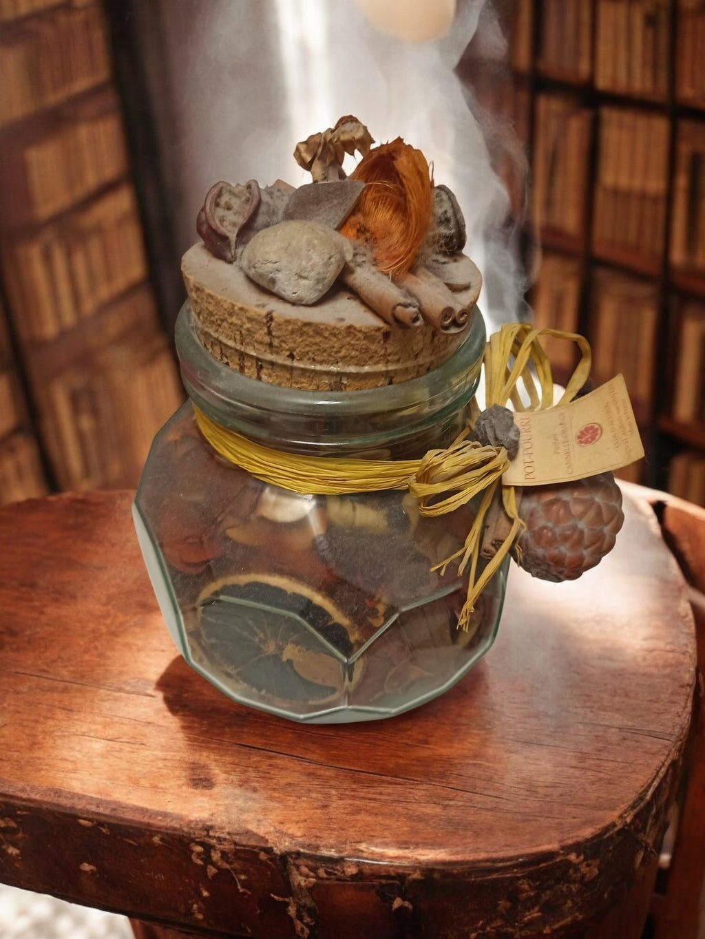 Pot-pourri ancien rétro en verre, grand bocal déco vintage, couvercle liège