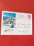 Enveloppe philatélie Orcières Merlette oblitérée paysage montagne timbre rouge
