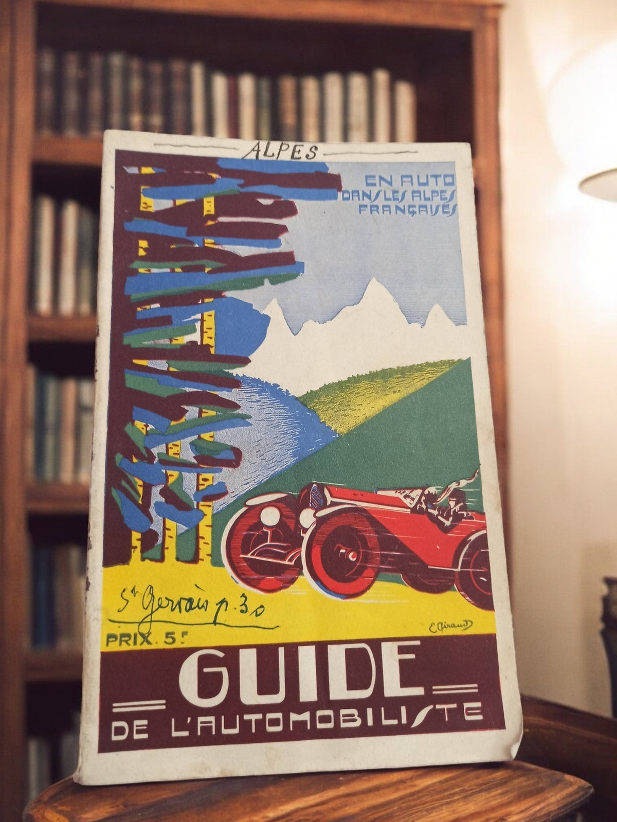 Old vintage retro car illustrated driver's guide book French Alps
