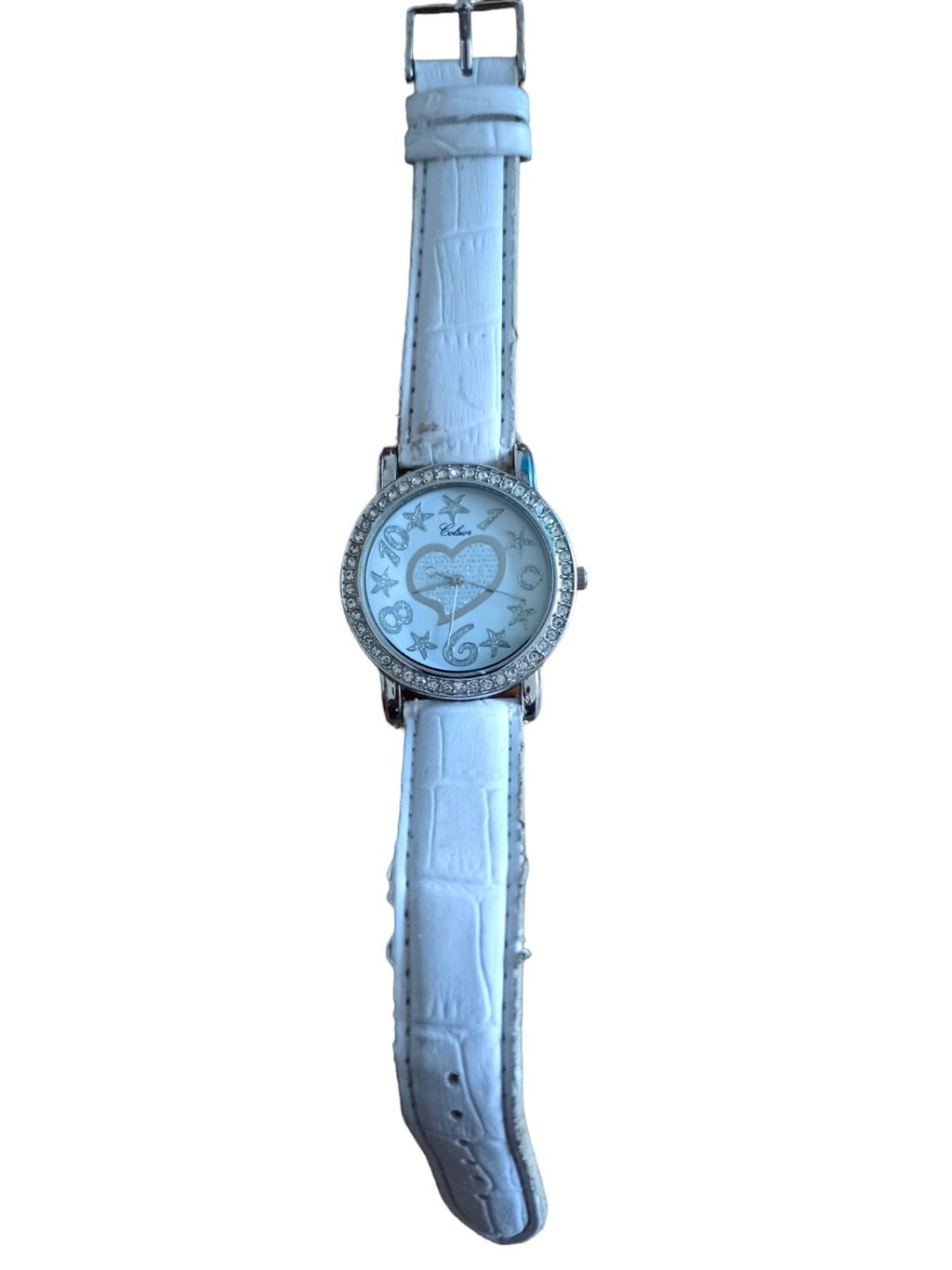 Montre femme Celsior vintage blanche strass motif cœur bracelet élégant