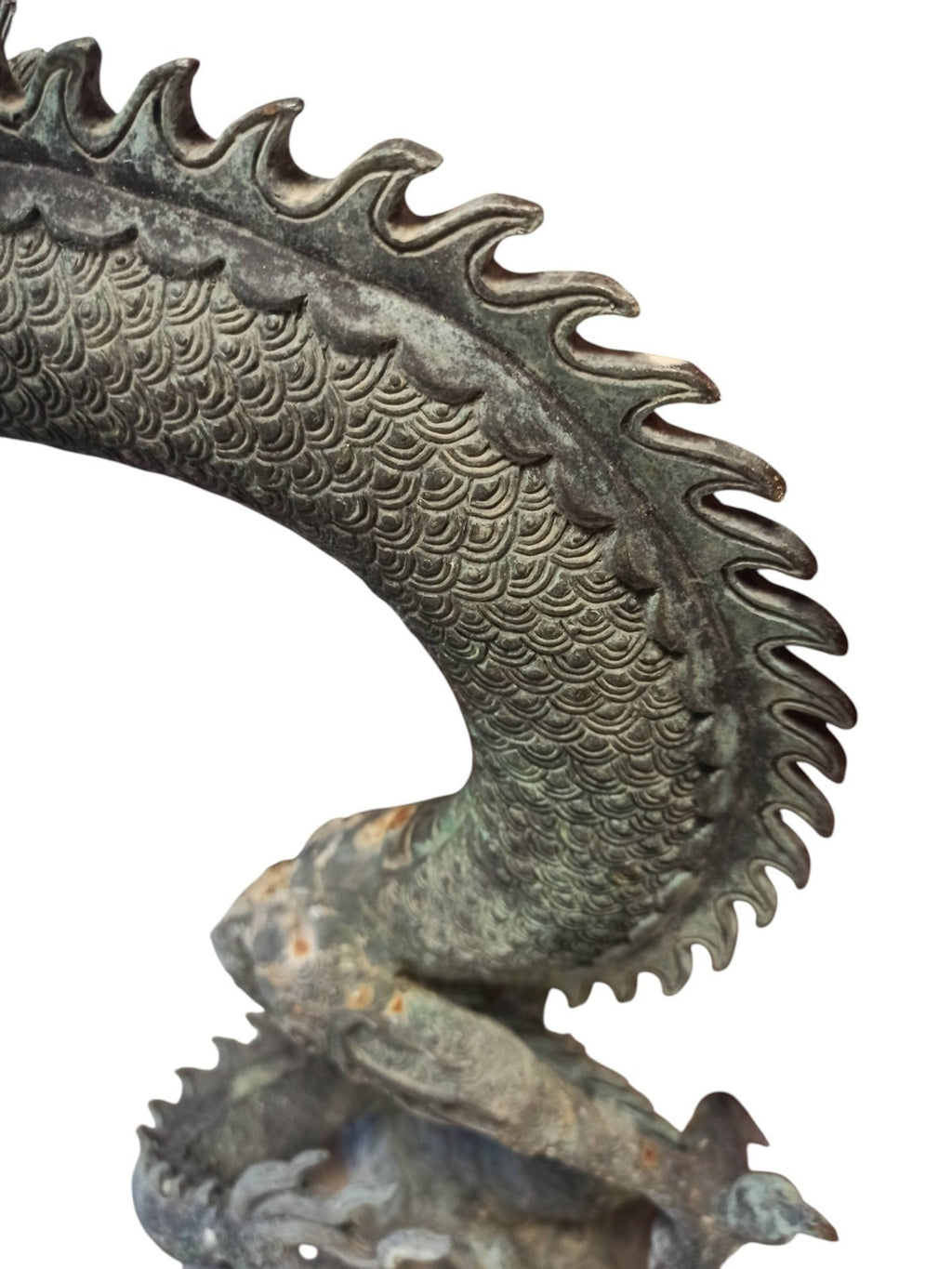 Statue dragon chinois bronze patine verte sculpture XIXe déco orientale Feng Shu