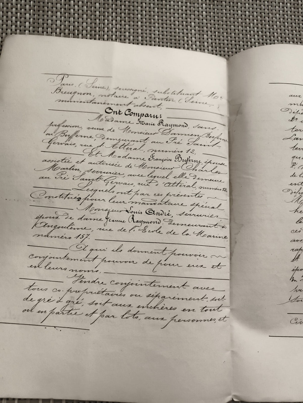 Ancien document manuscrit notarié 1876 République Française vente
