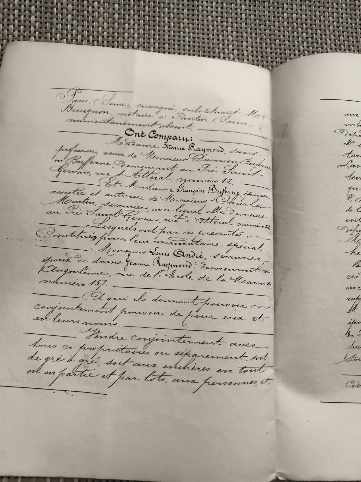 Ancien document manuscrit notarié 1876 République Française vente