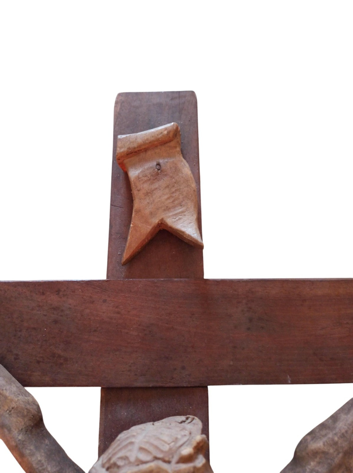Croix ancienne Jésus bois, Christ sculpté, bras amovibles, crucifix mural