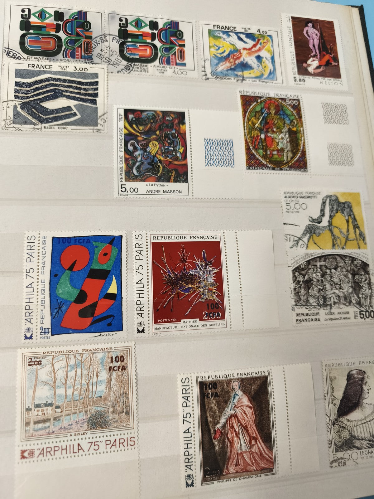 Lot anciens timbres oblitérés France art moderne et classiques, collection phila