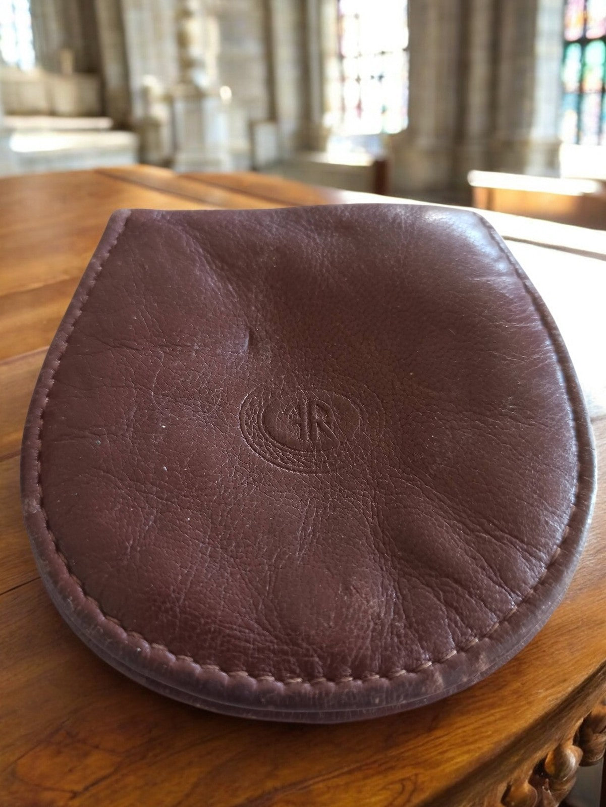 Porte-monnaie vintage cuir marron années 60 CR rétro porte-jetons pochette
