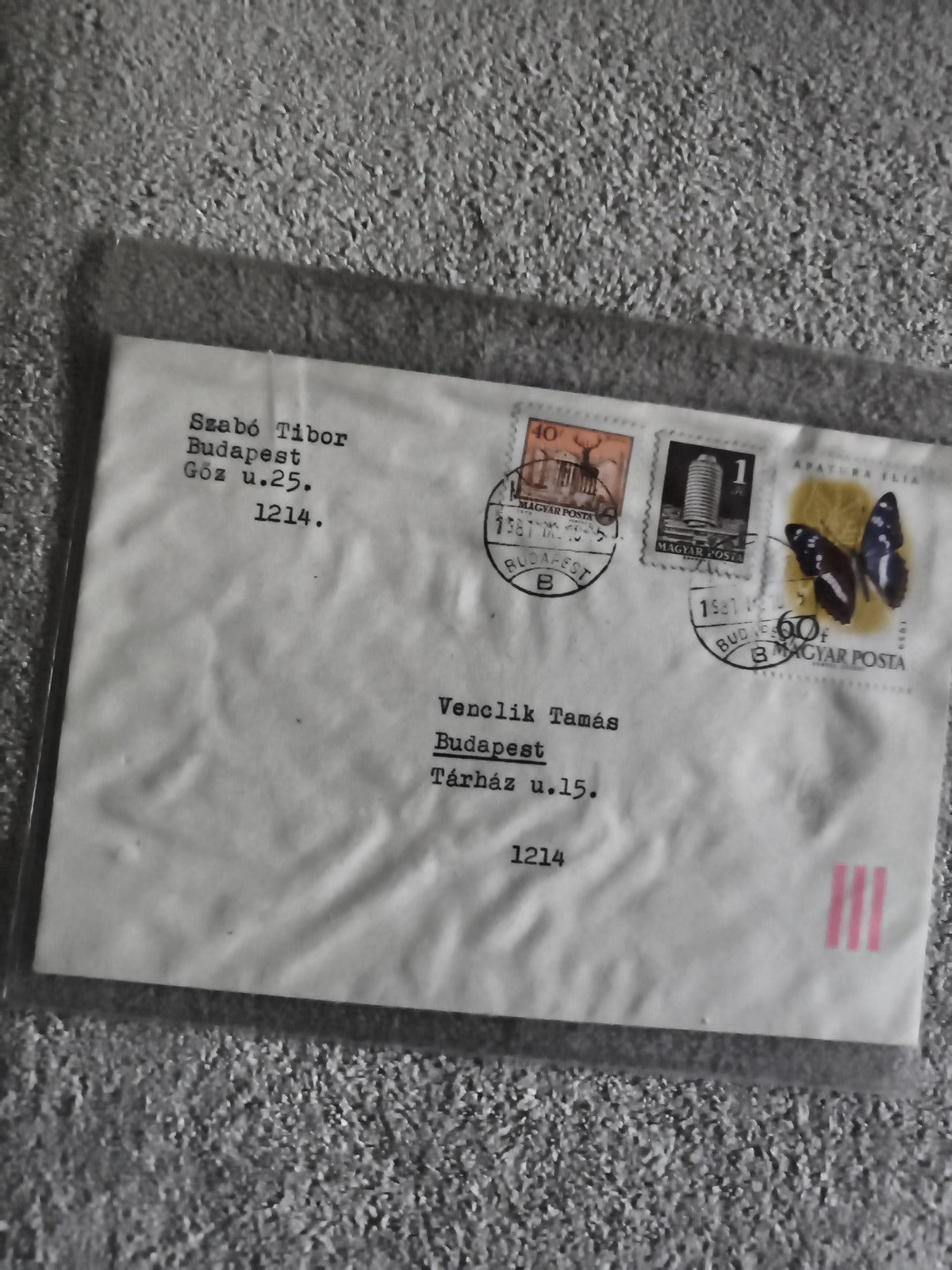 Lettre affranchie Hongrie Budapest timbres Magyar Posta papillon cerf (Ref 27)