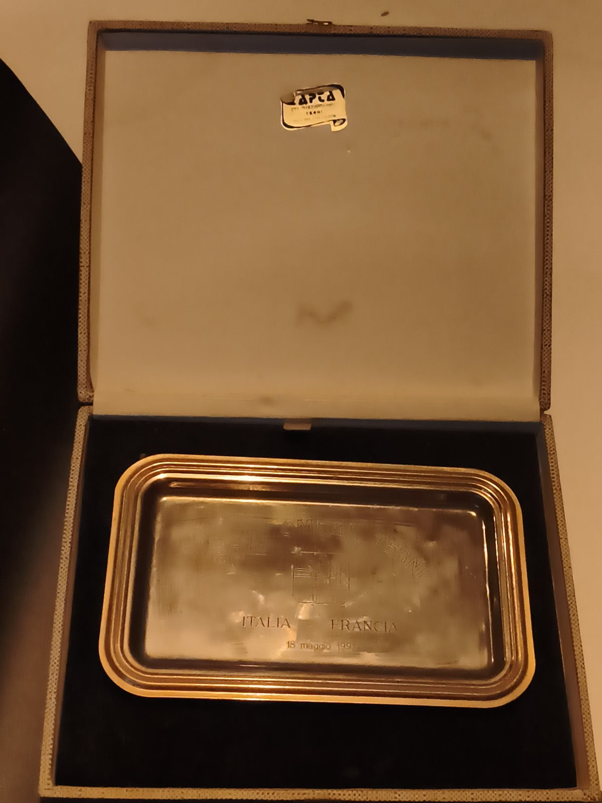 Plaque commémorative Omega boxe Italie France 1991 vintage, étui d'origine