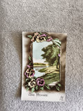 CPA illustrée fleurs pensée paysage rivière Message fleuri début XXe
