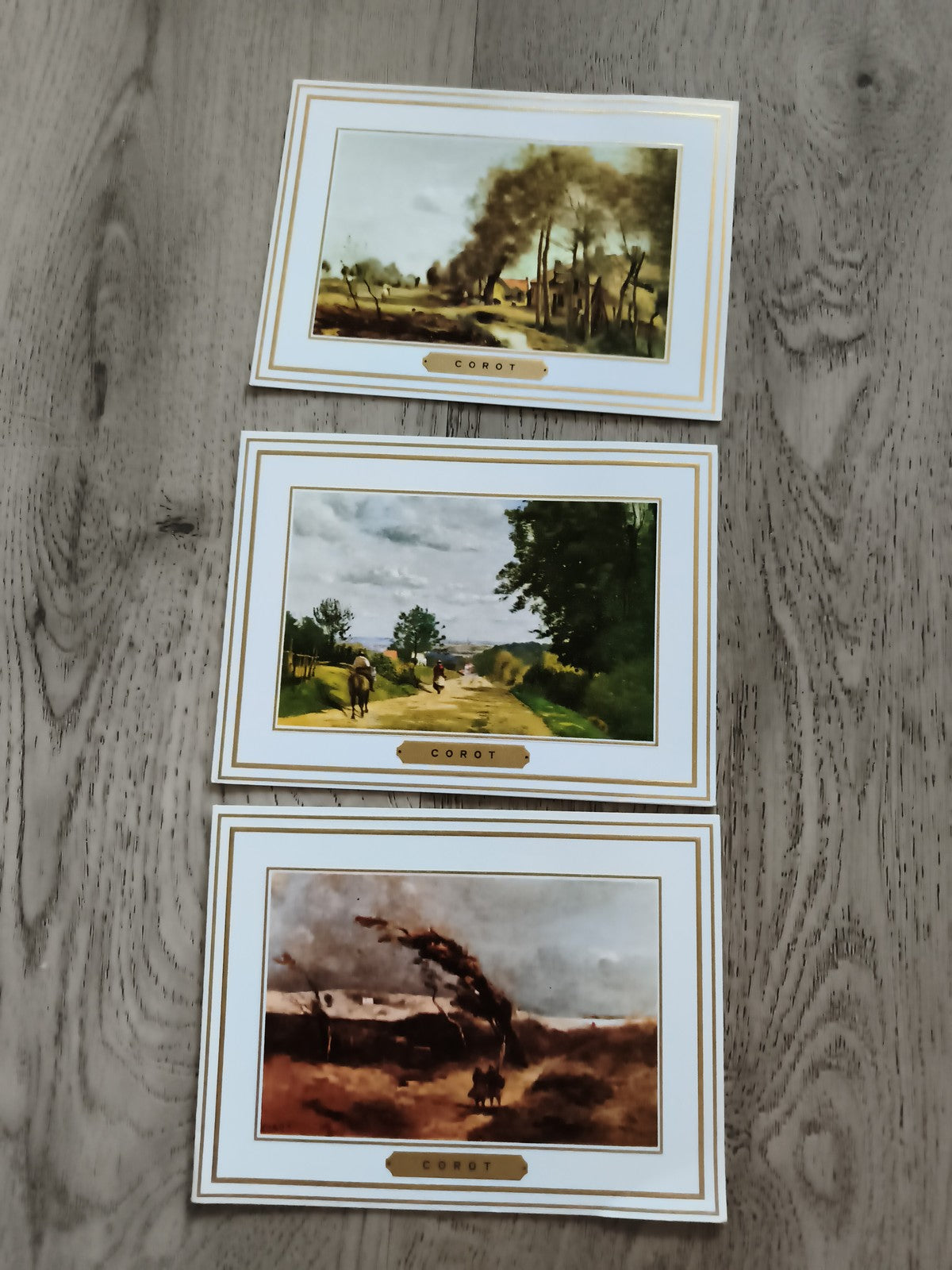 Cartes postales philatélie Corot x3 paysages reproduction