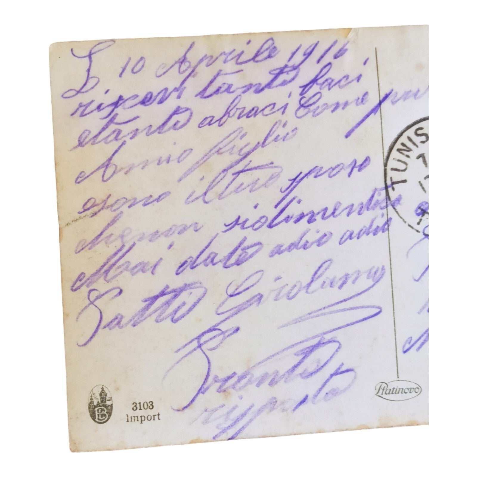 Carte postale Buona Pasqua Italie Tunisie 1916 encadrée photo femme œuf