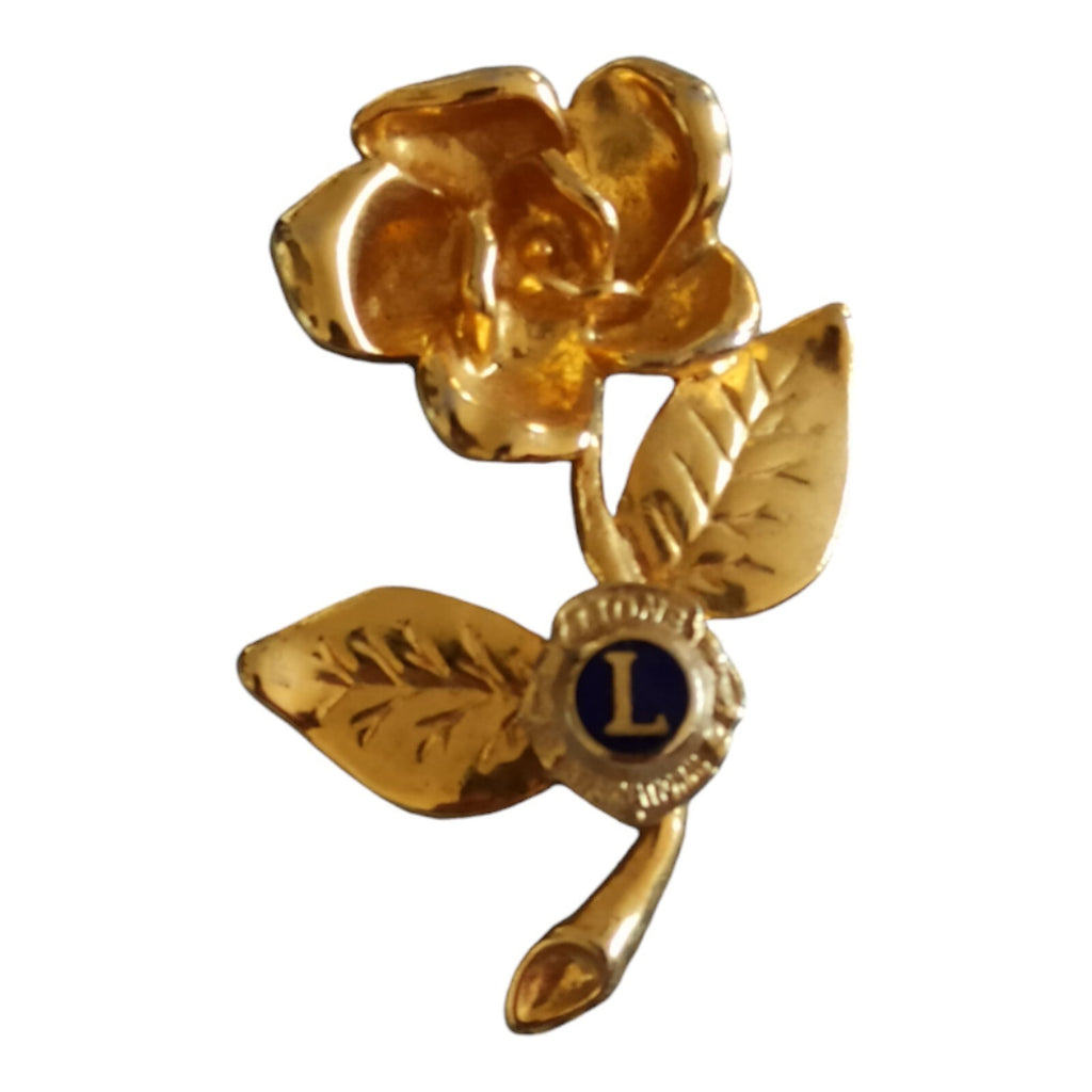 Broche rose dorée vintage Lions Club métal doré insigne badge années 70