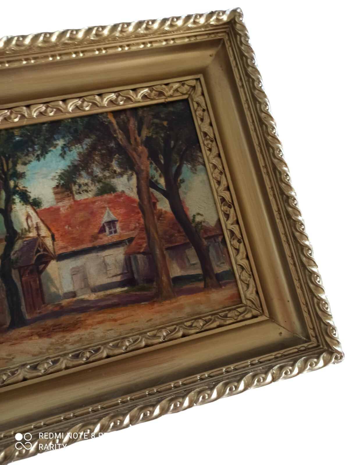 Peinture ancienne Laure Masset 1922 maison campagne cadre doré paysage