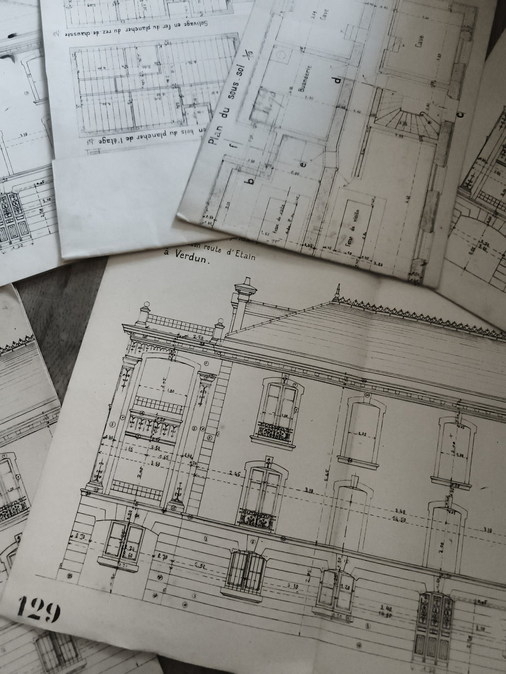Plans architecte maison XIXe Verdun lot dessins techniques documents