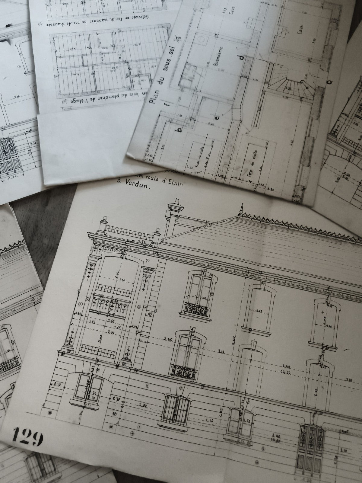 Plans architecte maison XIXe Verdun lot dessins techniques documents