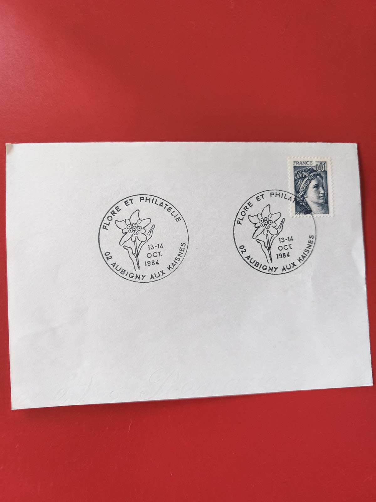 Enveloppe philatélie France 1984 avec timbre Marianne et cachets floraux