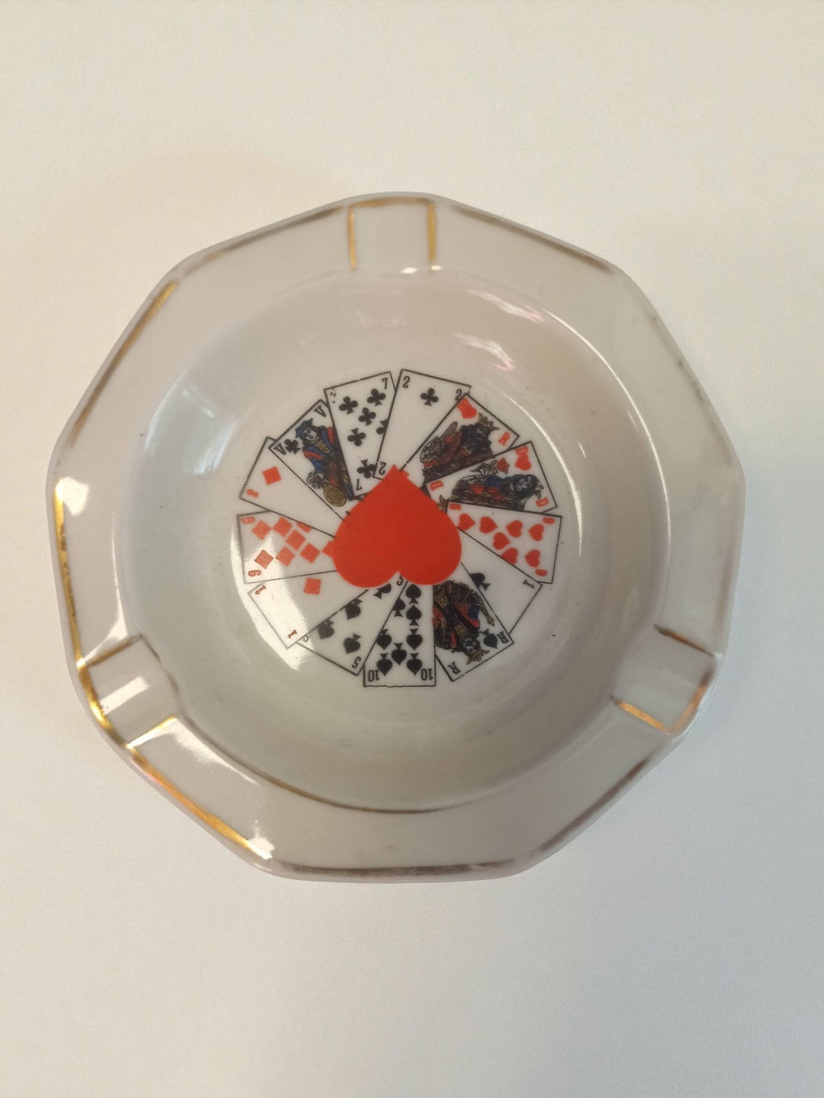 Cendrier vintage Bernardaud Limoges motif cartes dorures rétro poker bridge