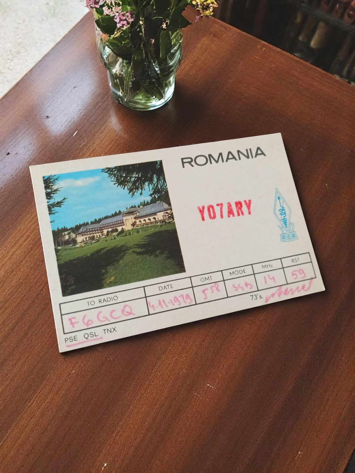 Carte QSL radio amateur vintage YO7ARY Roumanie 1979 rétro ancien original