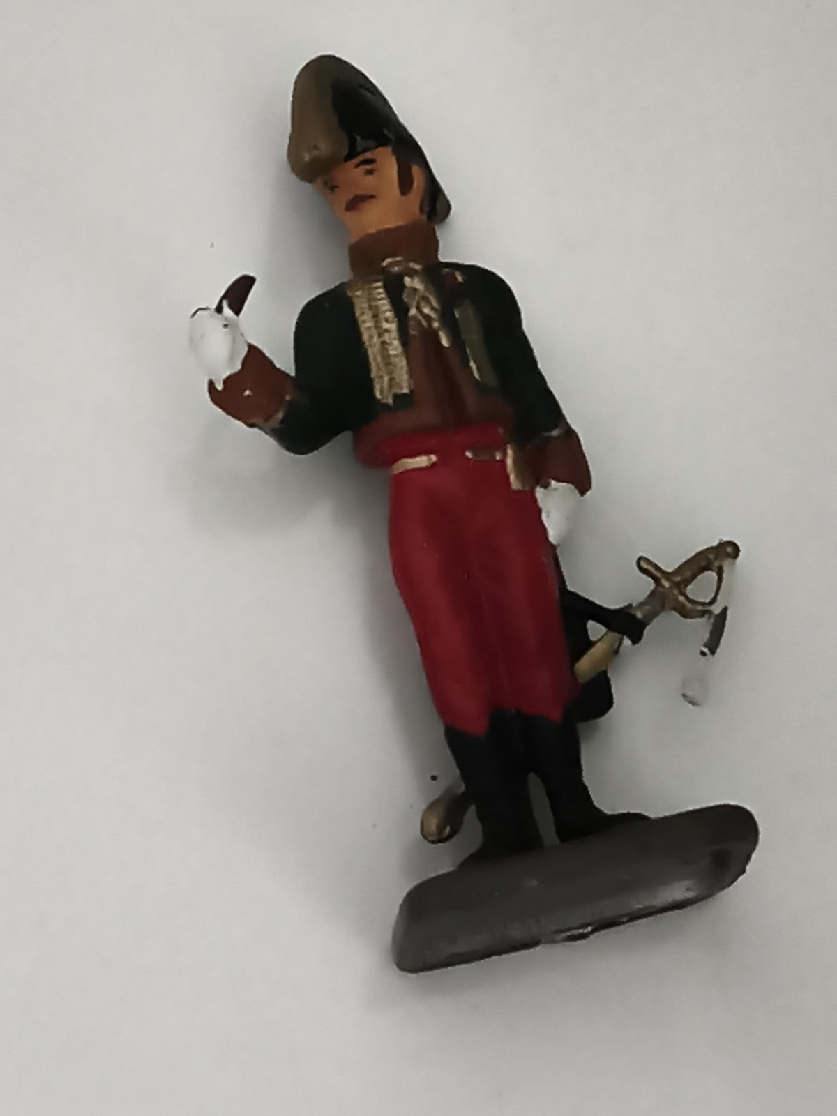 Figurine soldat ancien en plomb époque Empire uniforme rouge noir vintage
