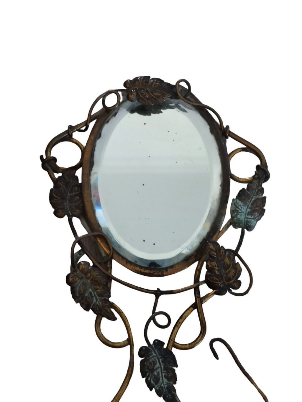 Miroir mural ovale en laiton doré style XIXe, porte-bougies et support mural