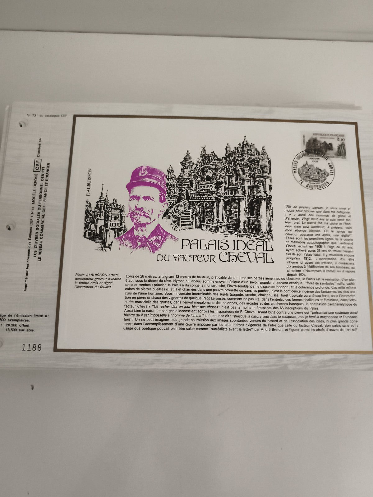Feuillet CEF Palais Idéal Facteur Cheval philatélie oblitéré tirage limité